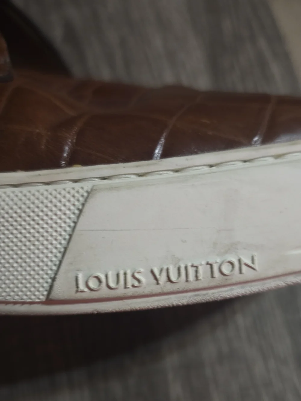 Louis Vuitton Brown Croc-Embossed Leather Chukka Boots with White Sole